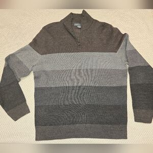 Tricots St. Raphael Mens Gradient Brown Stripe Collared Sweater 1/4 Zip Med